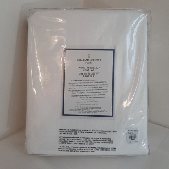 Williams Sonoma Linen Embroidered Leaf California King Sheet Set - Picture 10 of 13